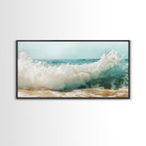 Ocean Wave, Beach Splash, Panoramic Art, Framed Canvas Print, Surf Wall Art, Nautical Decor, Coastal Wall Art, Extra Wide Art
