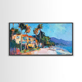 Beach House, Coastal Landscape Art, Framed Canvas Print, Hawaii Art, Coastal Wall Art, Surf Wall Art, Nautical Decor