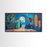 Moroccan Archway, Coastal Decor, Canvas Print, Moroccan Wall Art, Nautical Painting, Coastal Painting, Boho Art, Ocean View