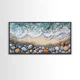 Coastal decor, beach painting, framed canvas print, extra wide art, ocean waves, seascape painting, rustic wall art, nautical wall art