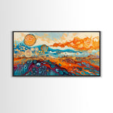 Surreal Abstract Art, phoenix metal art, geometric wall art, moody art, panoramic art, extra wide art, Framed Canvas Print