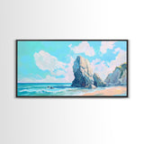 Coastal Rock Formations, beach painting, framed canvas print, coastal wall art, nautical decor, seascape painting, extra wide art