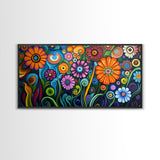 Whimsical Floral Art, Botanical Prints, Colorful Flowers, Framed Canvas Print, Wildflower Painting, Abstract Floral Artwork