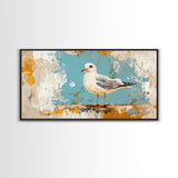 Seagull Painting, Coastal Landscape Art, Nautical Wall Art, Rustic Decor, Framed Canvas Print, Beach House Art, Bird Art