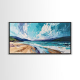 Seascape Painting, coastal landscape art, beach house decor, Ireland painting, blue and green wall art, panoramic art, canvas print