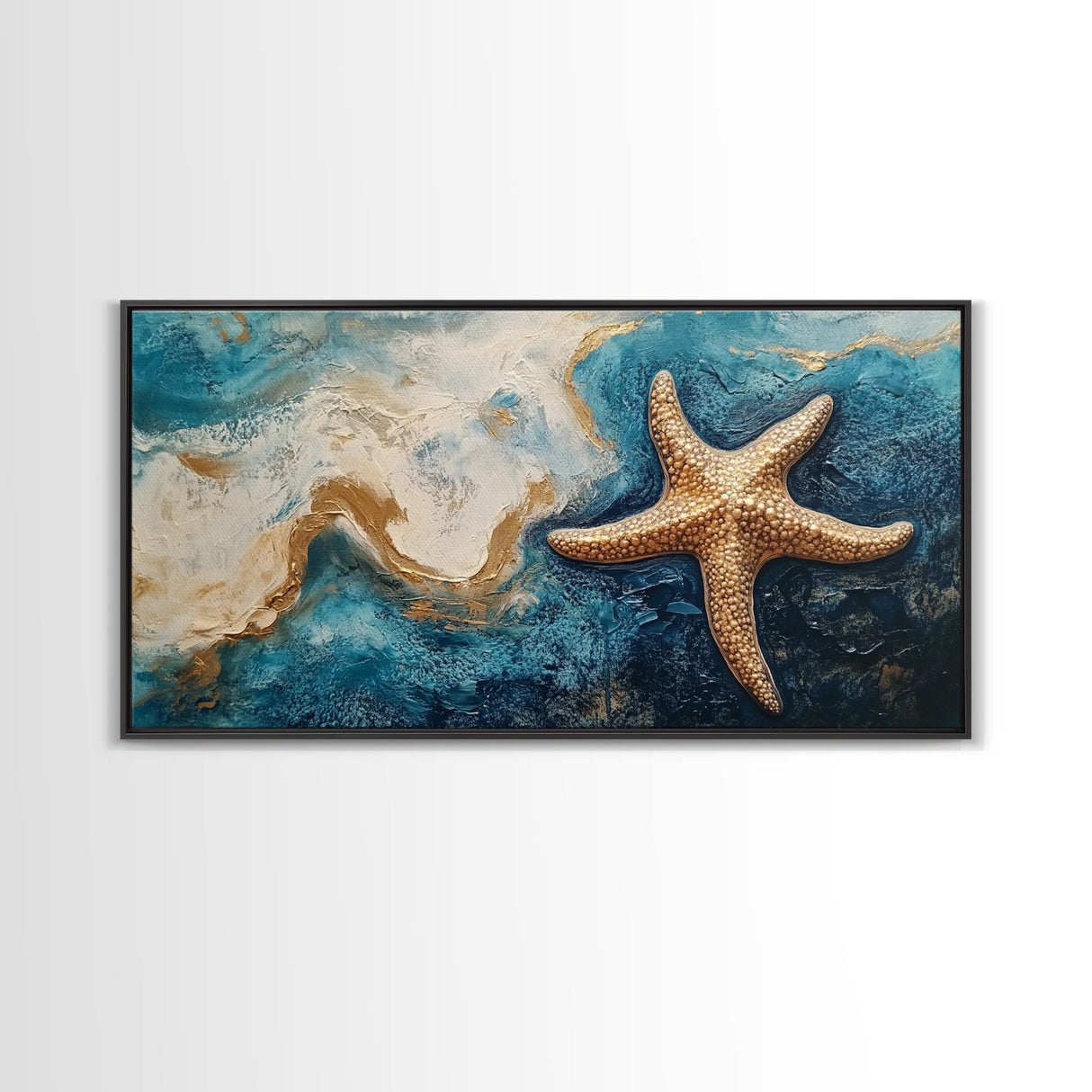 Starfish Painting, Coastal Wall Art, Ocean Art, Framed Canvas Print, Nautical Decor, Beach House Art, Blue and Green Wall Art
