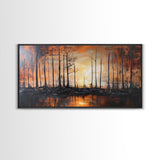 Forest at Dusk, moody art, fall landscape painting, pine tree art, framed canvas print, extra wide art, autumn wall art, rustic decor