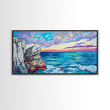 Seascape Painting, Coastal Landscape Art, Ocean Art, Framed Canvas Print, Nautical Wall Art, Living Room Art, Extra Wide Art