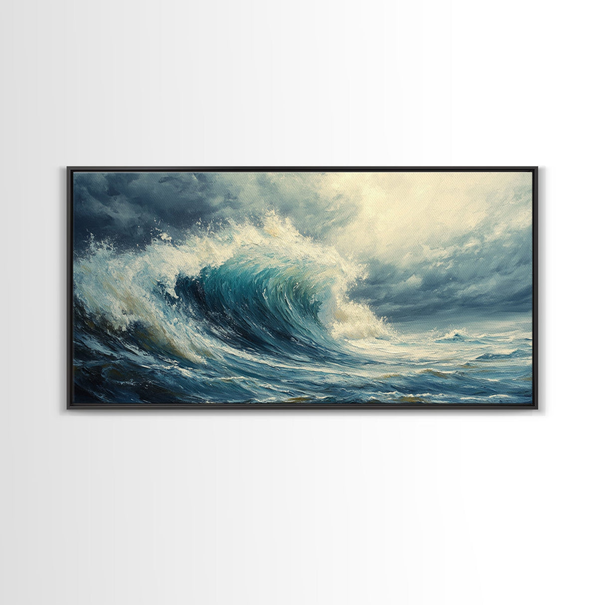 Ocean Wave, Stormy Sea, Coastal Art, Seascape Painting, Nautical Decor, Extra Wide Art, Framed Canvas Print, Living Room Art