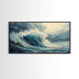 Ocean Wave, Stormy Sea, Coastal Art, Seascape Painting, Nautical Decor, Extra Wide Art, Framed Canvas Print, Living Room Art
