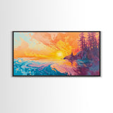 Fiery Sunset, Moody Art, Lake Tahoe Art, Colorful Landscape, Southwest Wall Art, Panoramic Painting, Framed Canvas Print, Nature Art