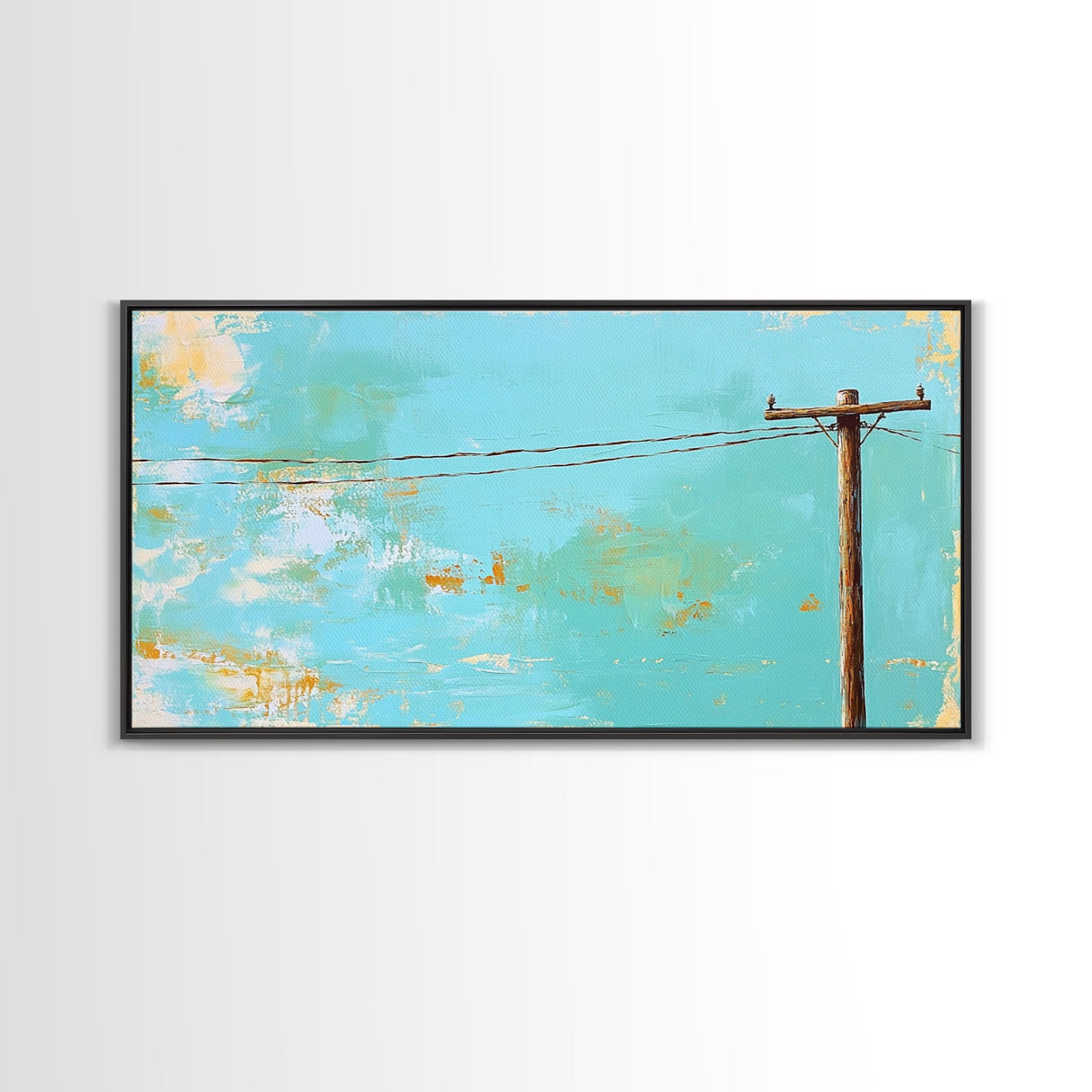 Power Lines, minimalist art, boho wall art, extra wide art, blue and green wall art, wabi sabi art, above sofa art, Canvas Print