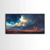 Southwest storm, desert lightning, panoramic art, framed canvas print, mountain painting, extra wide art, dramatic wall art