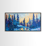 Pine trees, winter landscape, moody forest, framed canvas print, pine tree art, smoky mountain art, rustic wall art