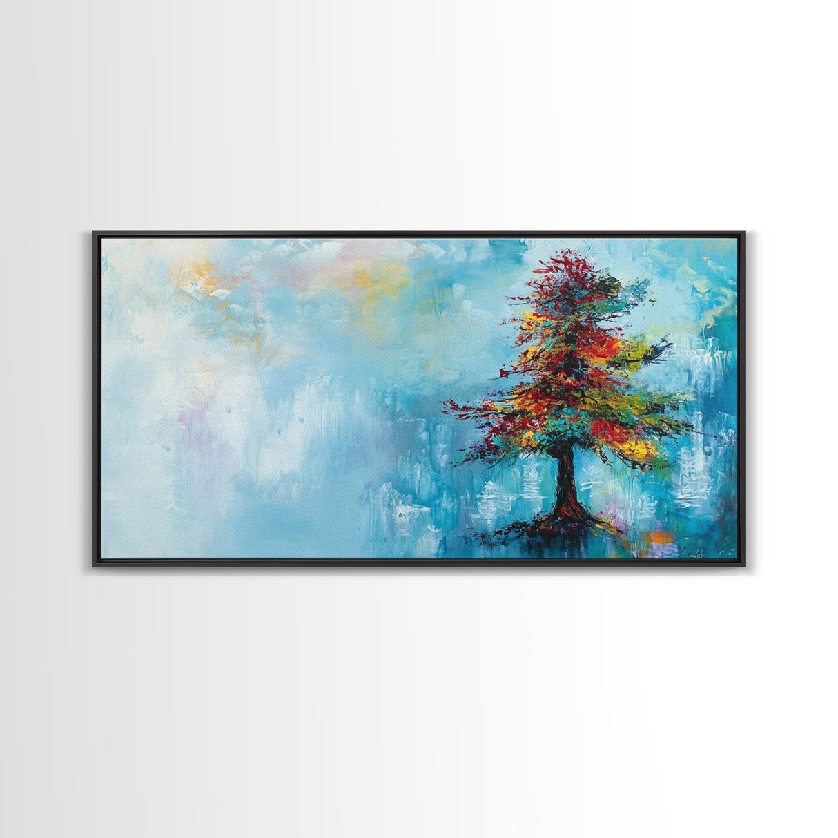 Vibrant Pine Tree, pine tree art, landscape painting, blue and green wall art, colorful abstract art, wabi sabi art, Canvas Print