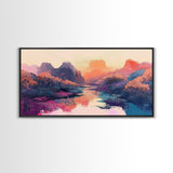 Sunset Landscape, Pink Orange Wall Art, Moody Art, Southwest Wall Art, Extra Wide Art, Horizontal Wall Art, Framed Canvas Print, Above Bed Art