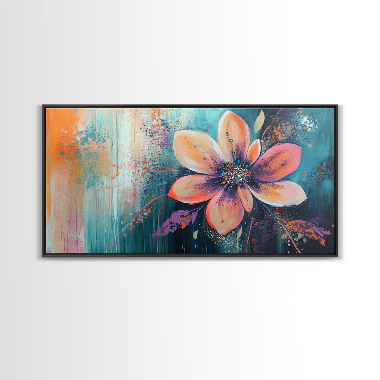 Bright floral, pink orange, Canvas Print, poppy wall art, pink orange wall art, whimsical art, flower painting, above sofa art
