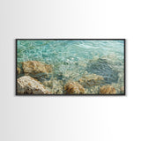 Crystal Clear Water, coastal painting, nautical wall art, beach house decor, ocean inspired art, Framed Canvas Print, blue and green wall art