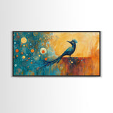 Whimsical Bird Art, Peacock Wall Art, Surreal Painting, Colorful Wall Art, Boho Art, Fantasy Art, Extra Wide Art, Framed Canvas Print