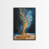 Fire and water, moody art, sacred geometry wall art, phoenix metal art, framed canvas print, abstract cosmic painting, mystical decor