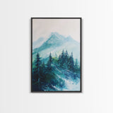 Mountain Painting, Forest Landscape Art, Nature Scene, Blue and Green Wall Art, Tranquil Scenery, Rustic Decor, Canvas Print