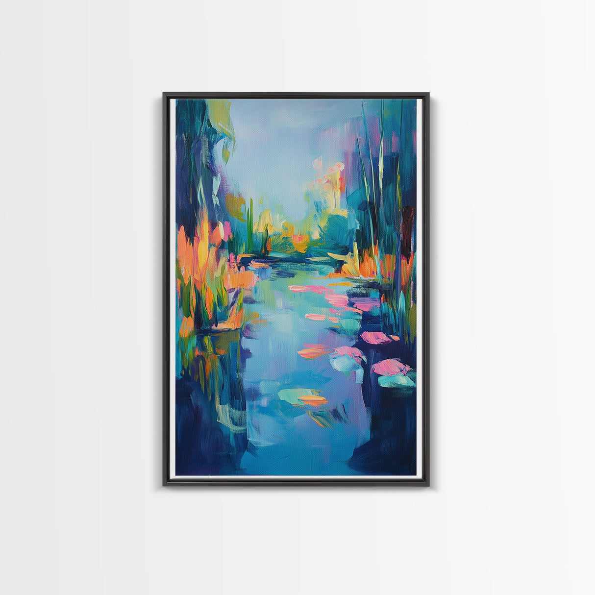 Water Lily Painting, Impressionist Landscape, Tranquil Pond Art, Botanical Prints, Nature Wall Art, Canvas Print