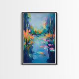 Water Lily Painting, Impressionist Landscape, Tranquil Pond Art, Botanical Prints, Nature Wall Art, Canvas Print