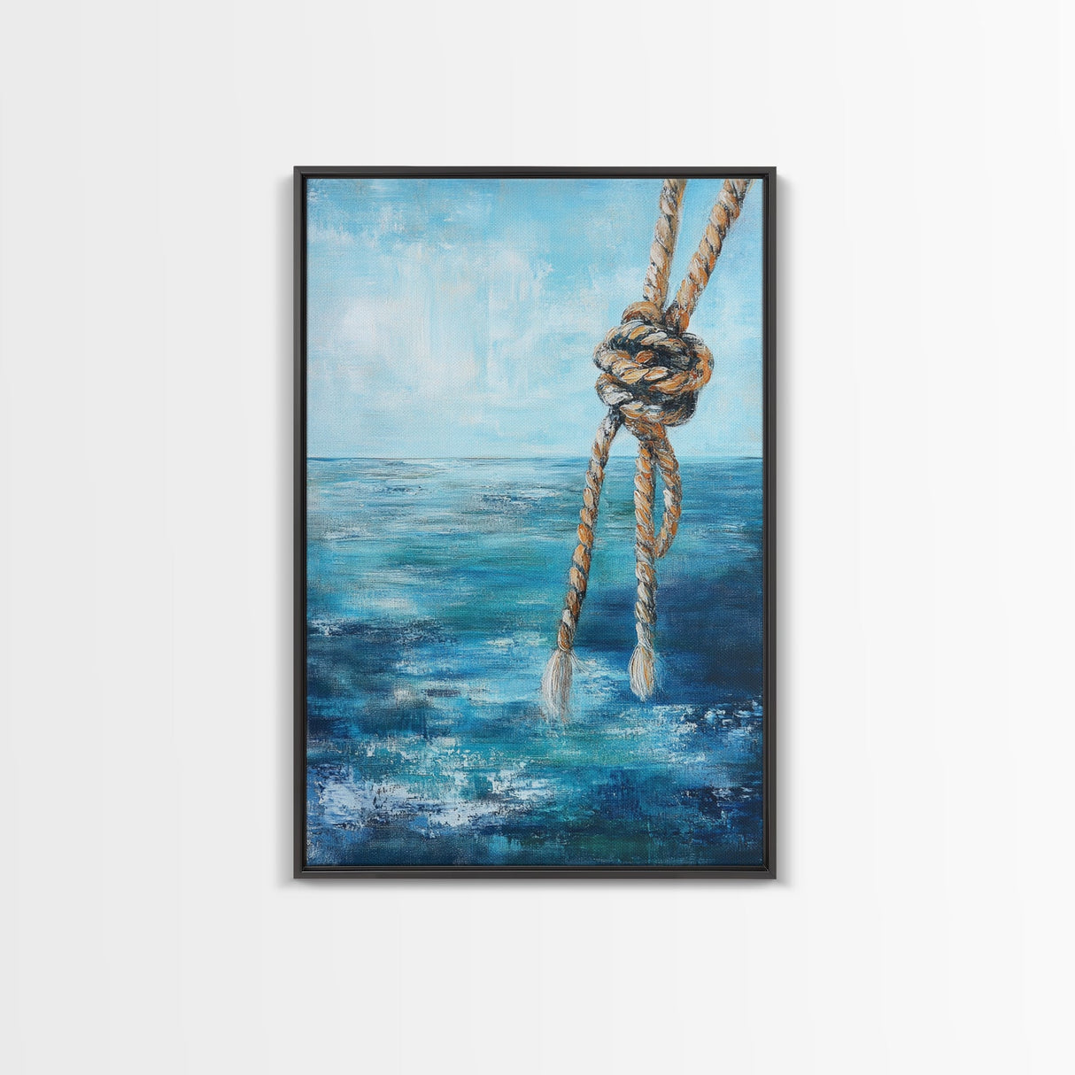 Nautical Rope Art, Coastal Decor, Ocean Inspired Painting, Maritime Wall Art, Blue and Green Wall Art, Canvas Print