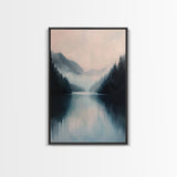 Misty Lake, mountain painting, smoky mountain art, panoramic painting, blue and green wall art, framed canvas print, moody art