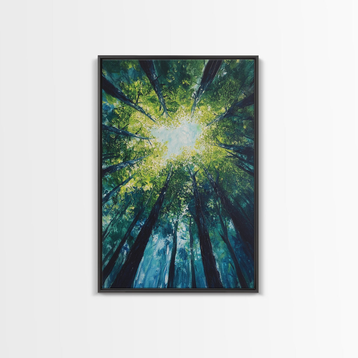 Looking Up, birch tree painting, nature wall art, green wall art, botanical prints, rustic wall art, framed canvas print, zen art