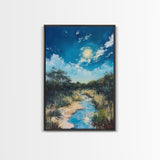Moonlit Marsh, Moody Art, Coastal Landscape Art, Blue and Green Wall Art, Rustic Wall Art, Framed Canvas Print, Gift Idea