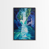 Serene Lake View, mountain painting, lake Tahoe art, blue and green wall art, landscape painting, boho art, Framed Canvas Print