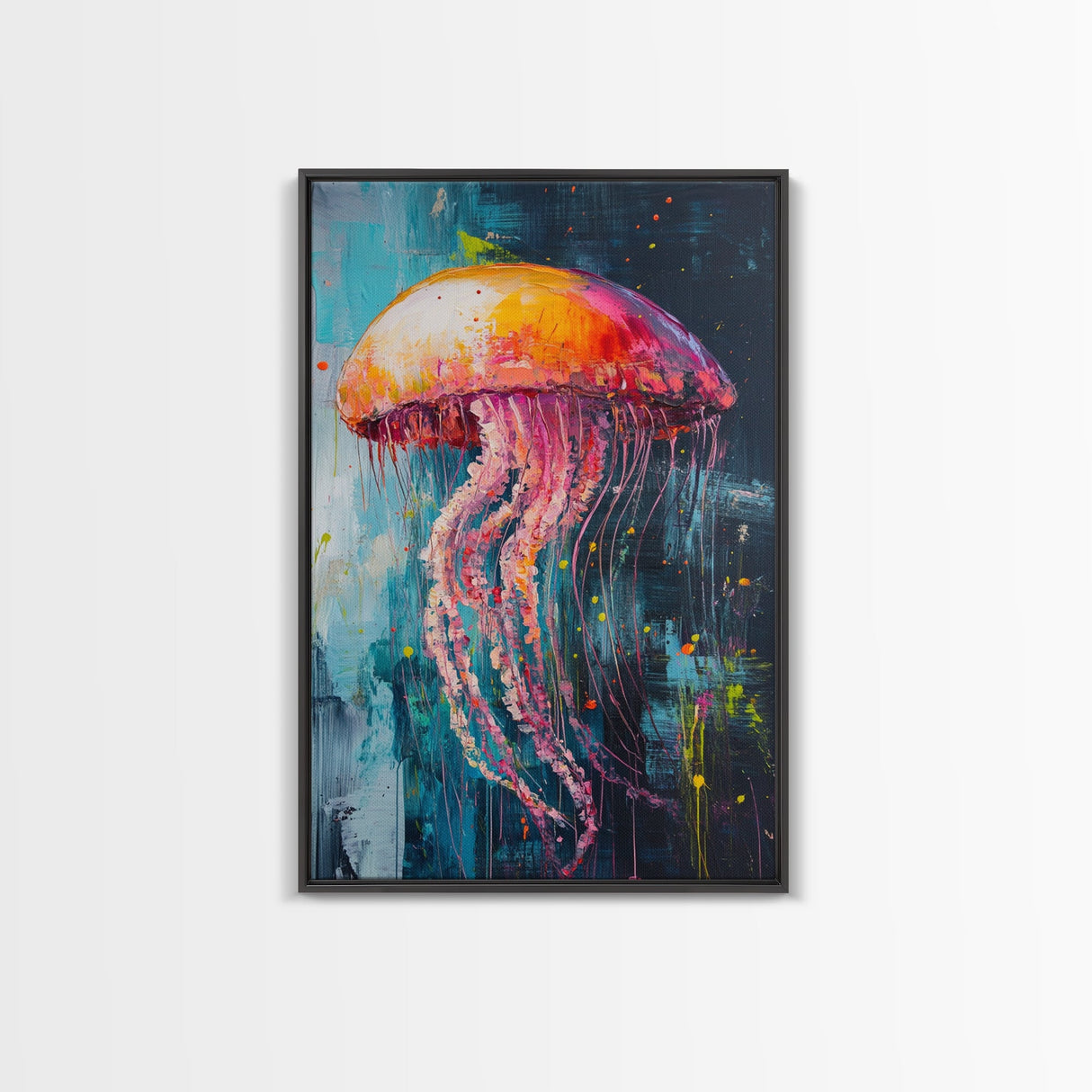 Vibrant Jellyfish Art, Coastal Wall Art, Ocean Life Painting, Whimsical Art, Teal Wall Art, Nautical Decor, Framed Canvas Print