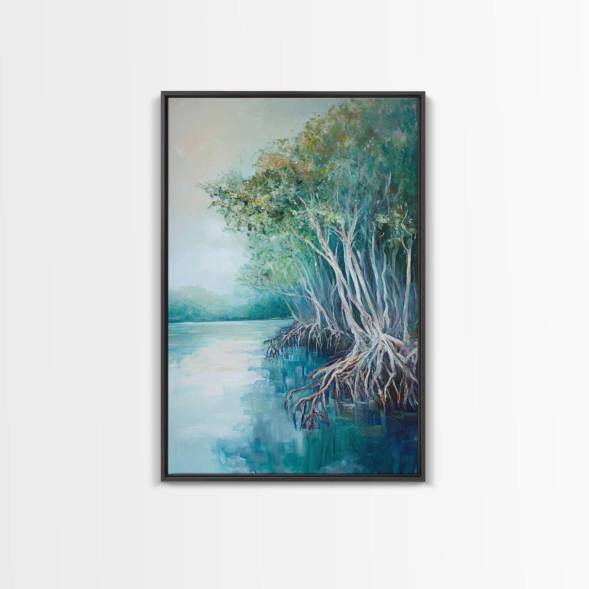 Mangrove Trees, coastal landscape art, tropical art, teal wall art, beach house decor, nautical wall art, Canvas Print, extra wide art
