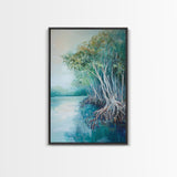 Mangrove Trees, coastal landscape art, tropical art, teal wall art, beach house decor, nautical wall art, Canvas Print, extra wide art