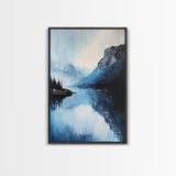 smoky mountain art, pine tree art, rustic wall art, blue and green wall art, panoramic painting, Framed Canvas Print, above couch art