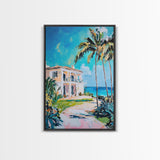 Palm Tree Art, Tropical House Painting, Coastal Landscape Art, Framed Canvas Print, Nautical Painting, Coastal Decor, Boho Art