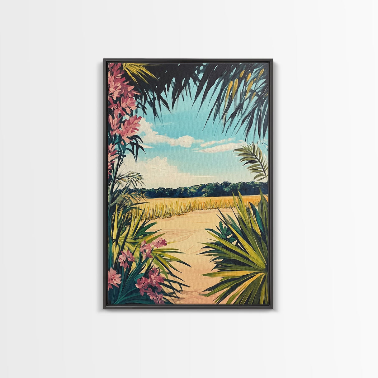 Tropical Landscape, palm tree painting, botanical prints, coastal landscape art, Canvas Print, living room art, wabi sabi wall art