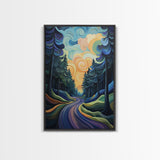 Fantasy Forest, pine tree art, forest at dusk painting, smoky mountain art, Canvas Print, moody art, tall skinny art, guest room art