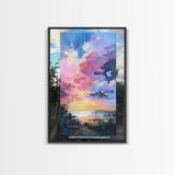Sunset Beach, seascape painting, coastal wall art, nautical decor, panoramic painting, above bed wall art, framed canvas print