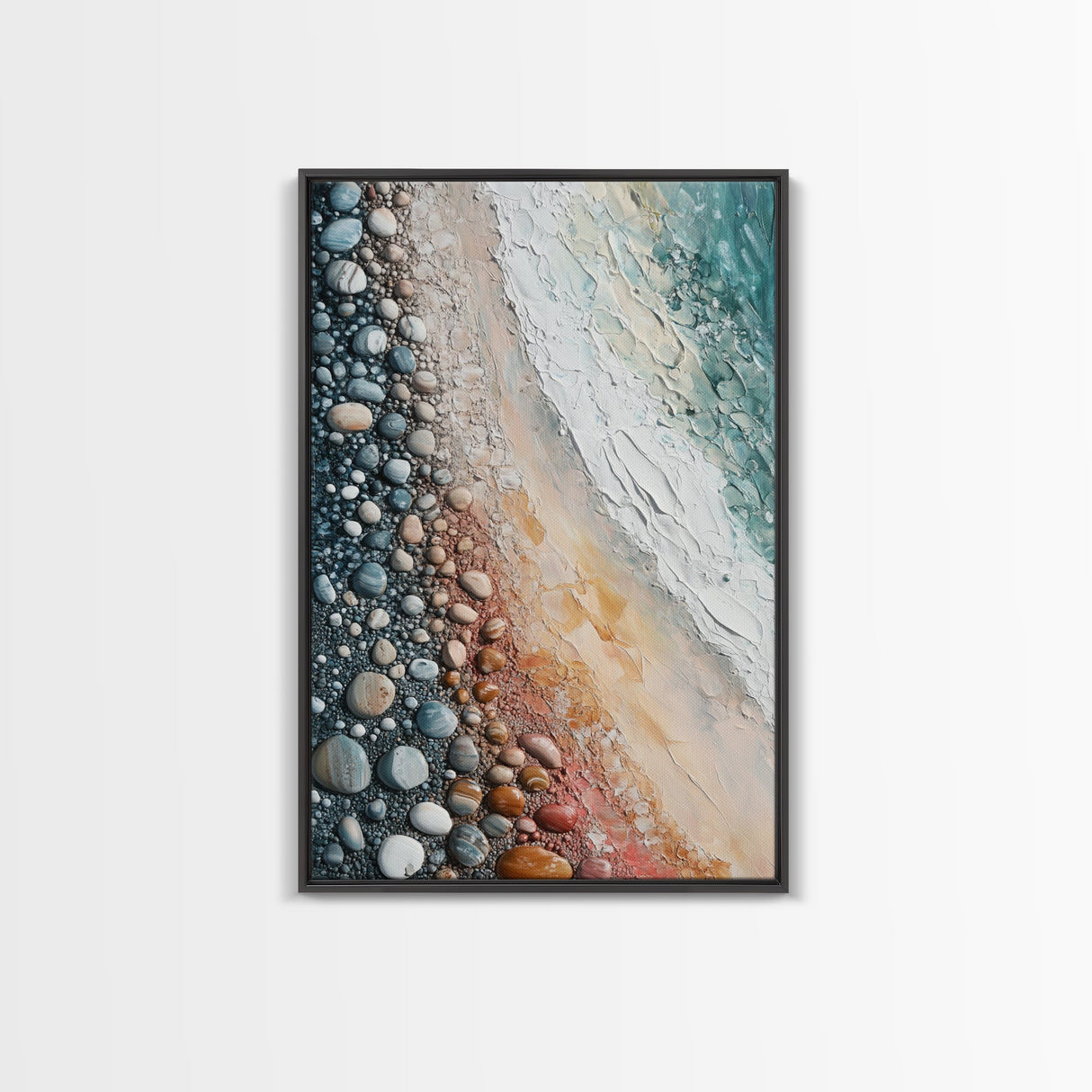 Pebble Beach, coastal painting, nautical decor, wabi sabi art, abstract seascape, textured wall art, ocean print, canvas print