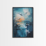 Seagull Art, coastal wall art, nautical painting, ocean birds, teal wall art, moody art, framed canvas print, gift idea, coastal decor