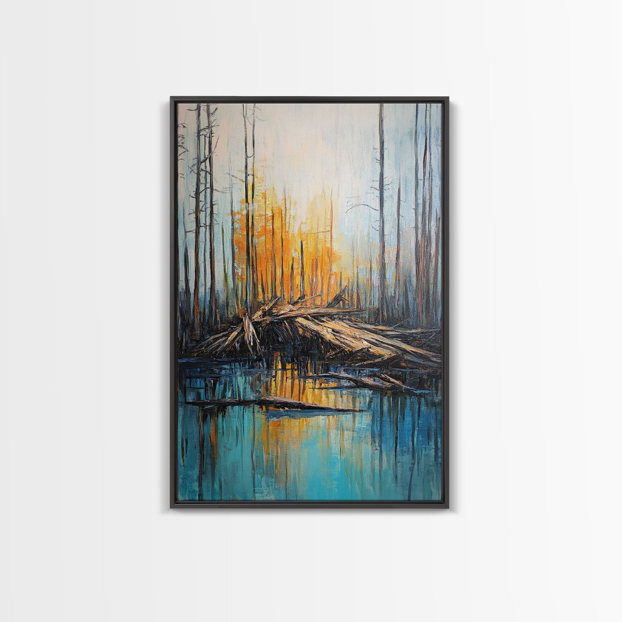 Forest at Dusk, Pine Tree Art, Landscape Painting, Moody Art, Rustic Decor, Nature Wall Art, Framed Canvas Print, Wabi Sabi Art