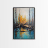 Forest at Dusk, Pine Tree Art, Landscape Painting, Moody Art, Rustic Decor, Nature Wall Art, Framed Canvas Print, Wabi Sabi Art
