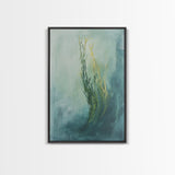 Abstract Seaweed Framed Canvas Print Minimalist Ocean Art, Coastal Botanical Wall Decor, Blue Green Seaside Painting, Serene Home Style