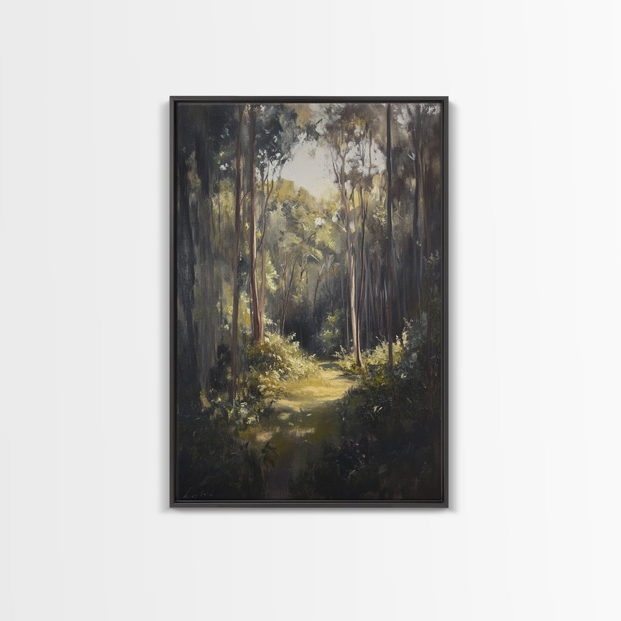 Tranquil Forest Path Framed Canvas Print Nature Wall Art, Rustic Woodland Decor, Cabin Aesthetic, Living Room Art, Autumn Home Style