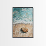 Serene Beach Stone Canvas Print Tranquil Ocean Art, Coastal Zen Wall Decor, Relaxing Beach House Style, Minimalist Seascape Painting