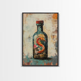 Snake in Bottle Canvas Print Dark Fantasy Art, Mysterious Wall Decor, Surrealism Artwork, Eclectic Home Decor, Gothic Wall Art