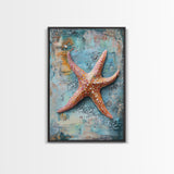 Starfish Texture Coastal Canvas Print, Beach House Decor, Ocean Wall Art, Nautical Artwork, Textured Beach Art, Coastal Living Room Art