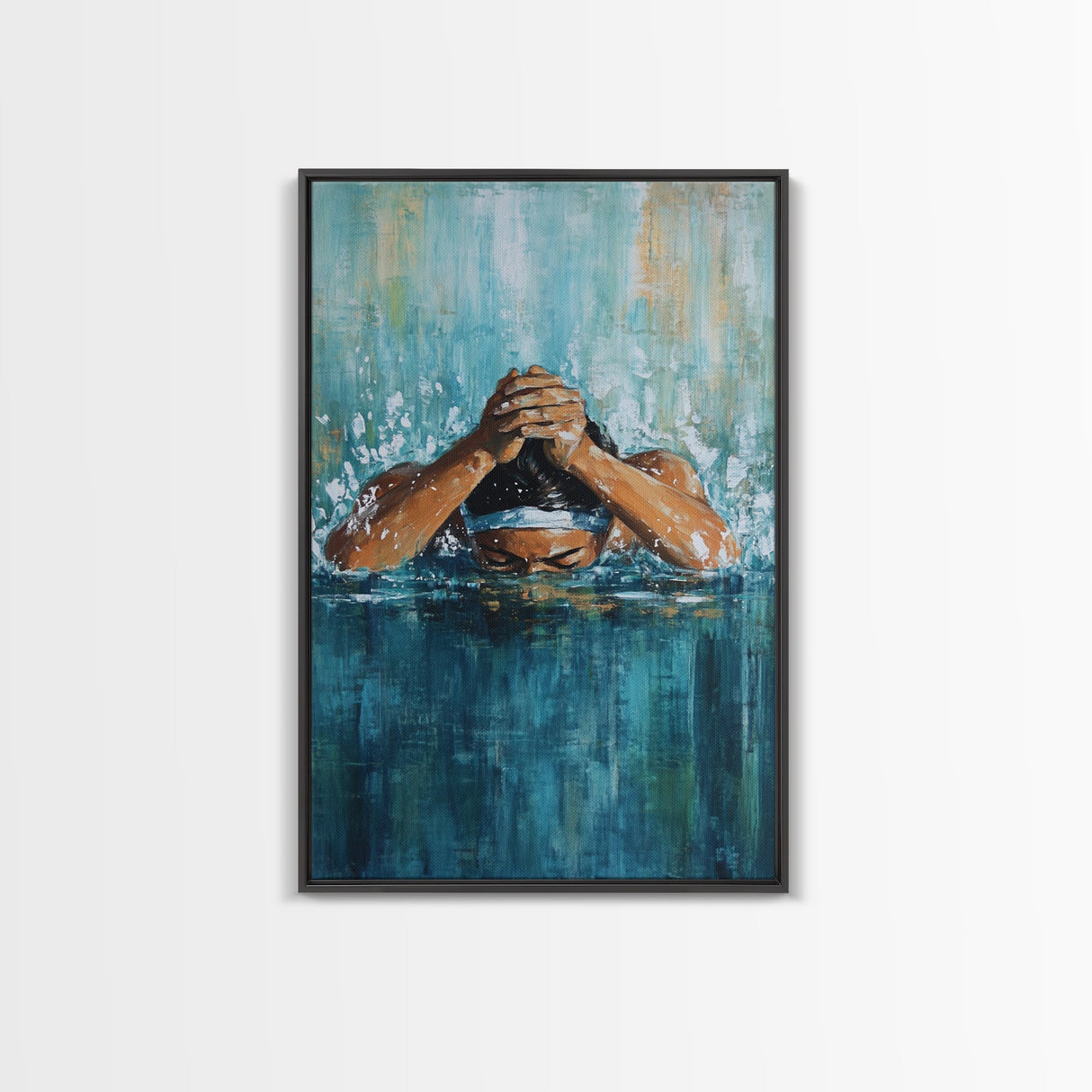 Swimmer Strength Canvas Print | Athlete Wall Art | Motivational Sports Painting | Modern Home Decor | Blue Water Abstract